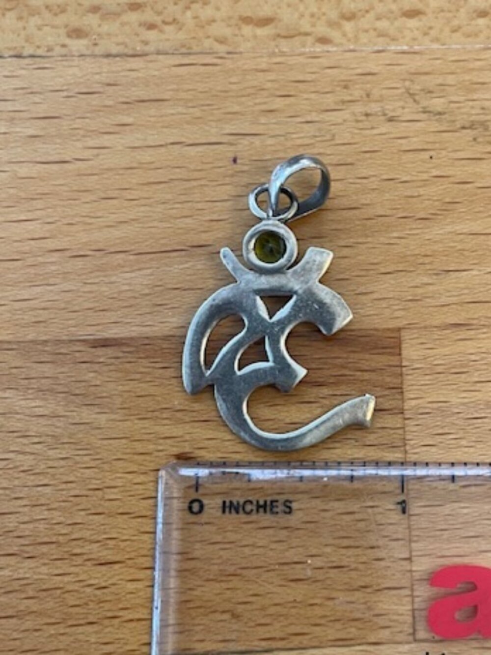 Silver Ohm Pendant with Green Stone - Picture 3 of 6